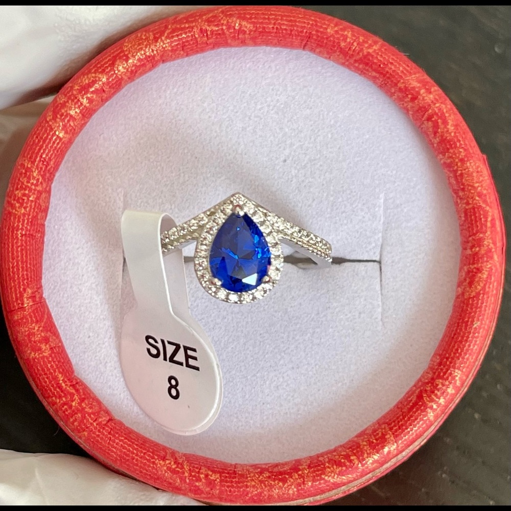 Solid 925 Sterling Silver Sapphire Band Ring